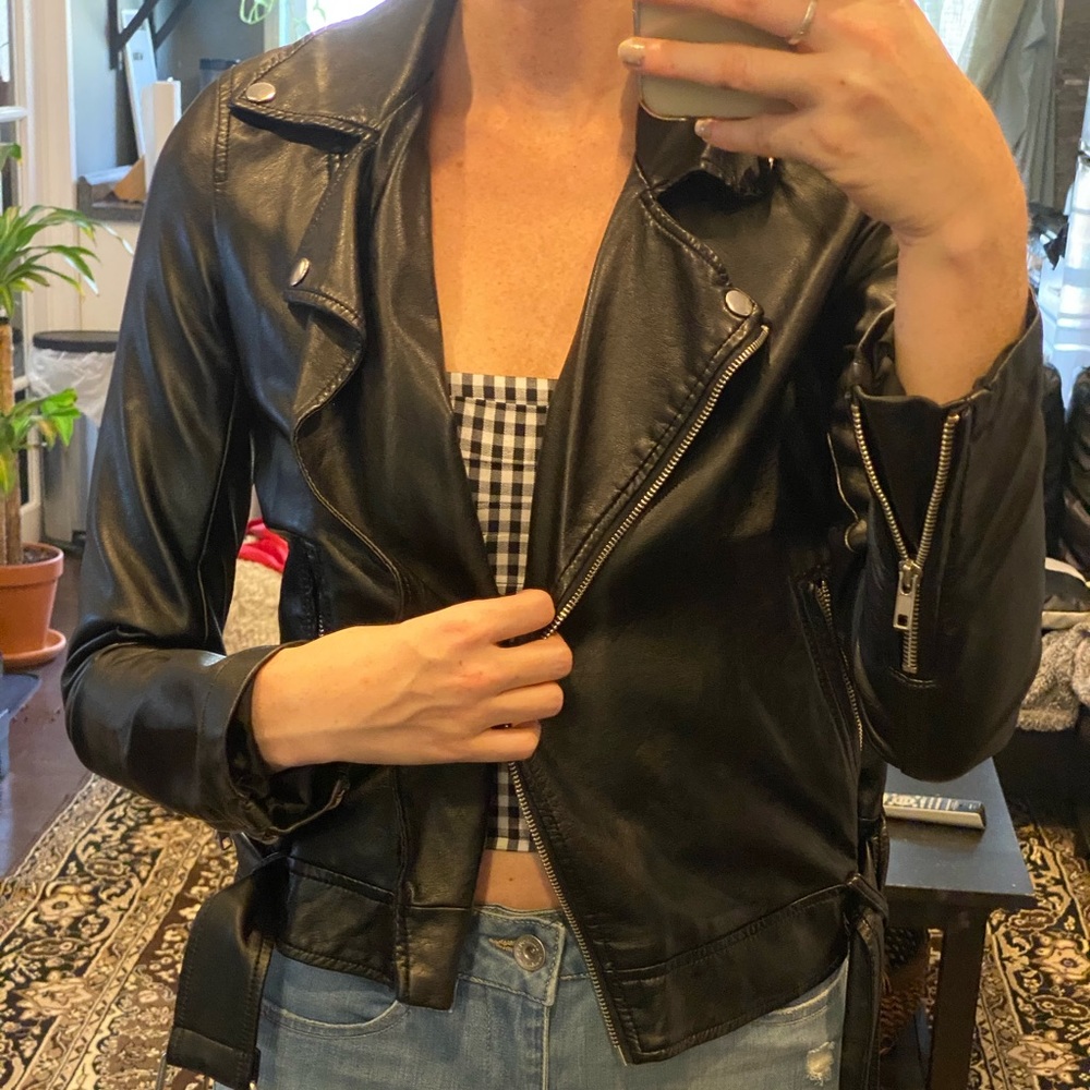 Black faux leather biker jacket